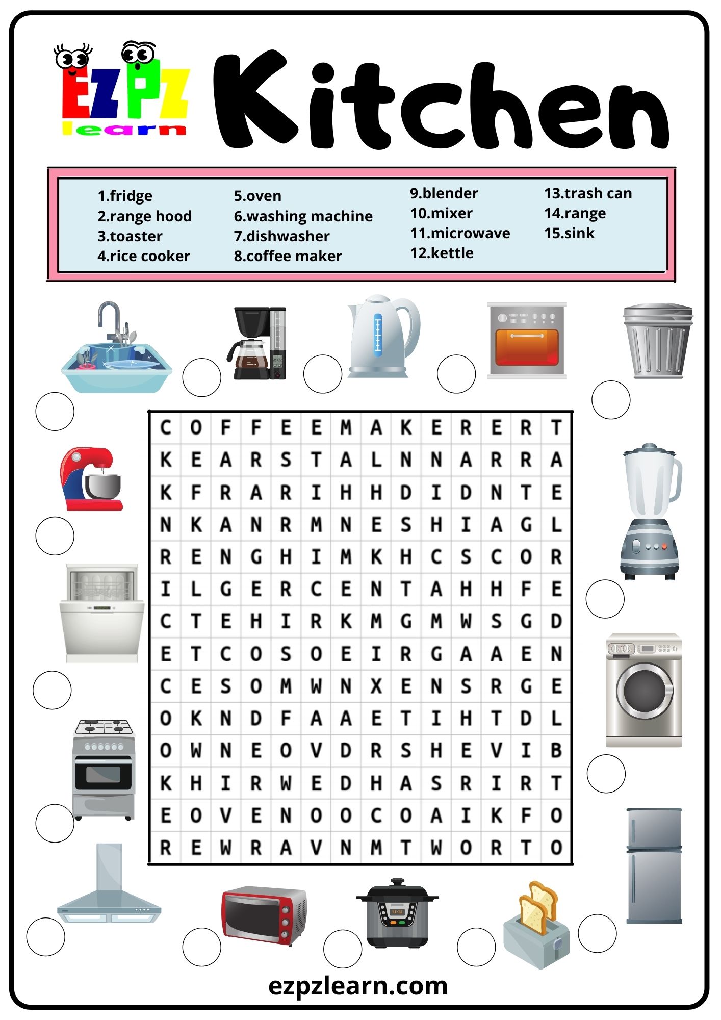 kitchen word search worksheet        <h3 class=